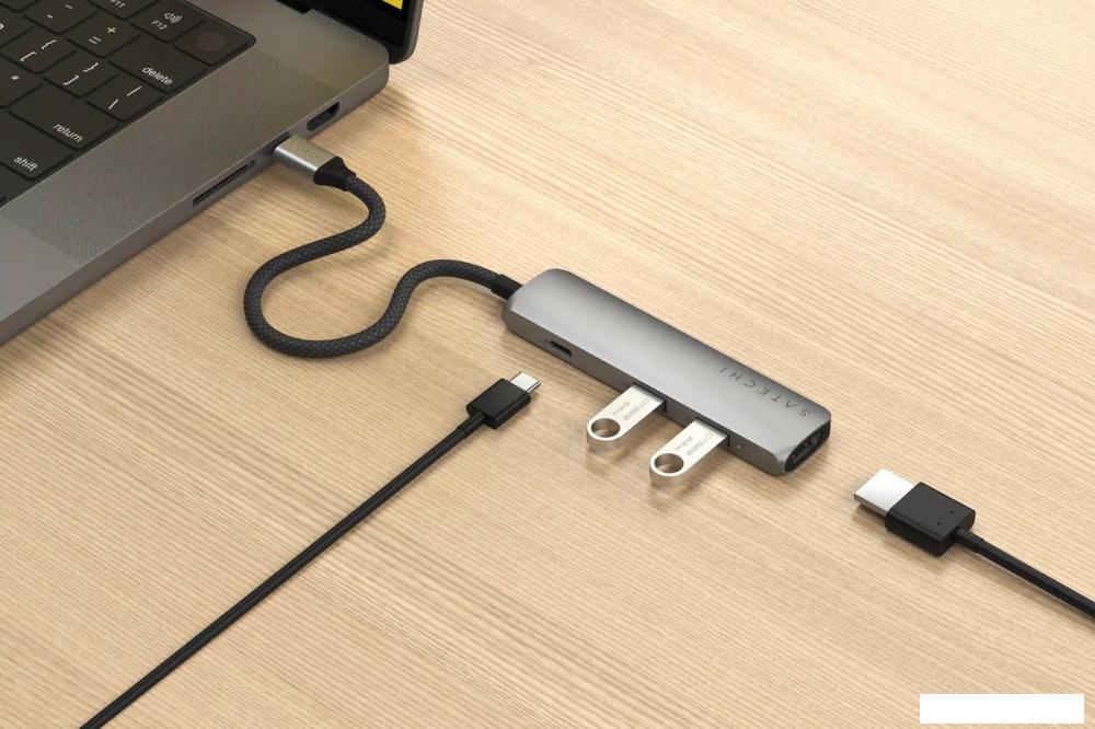 Док-станция Satechi 4-in-1 USB-C Slim Multiport Adapter 4K ST-P4SM (серый)