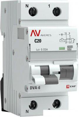 Дифференциальный автомат EKF Averes DVA-6 2P 20А 30мА (C) 6кА тип A rcbo6-1pn-20C-30-a-av Дифференциальный автомат EKF Averes DVA-6 2P 20А 30мА (C) 6кА тип A rcbo6-1pn-20C-30-a-av