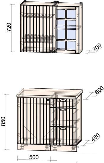 Готовая кухня Интерлиния Берес 0.9А (дуб английский/бискайская сосна)