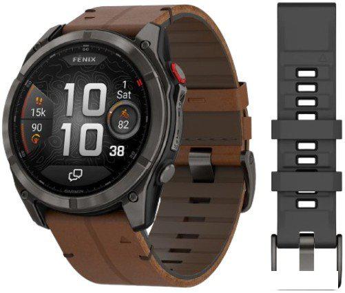 Умные часы Garmin Fenix 8 Pro 51 мм (карбоновый серый, коричневый кожаный ремешок)