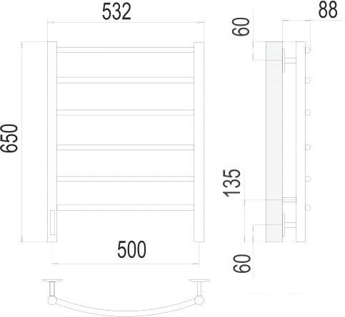 Полотенцесушитель TERMINUS Классик П6 500x650 бп левый электро (хром)