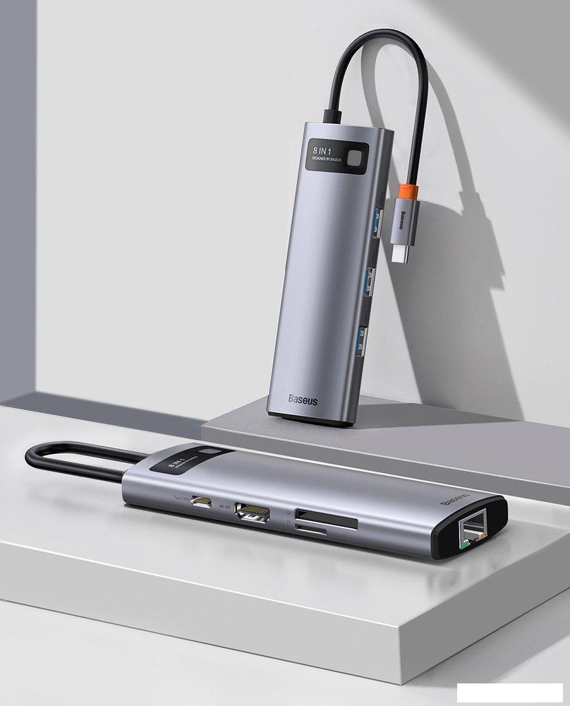 Док-станция Baseus Metal Gleam Series 8-in-1 Multifunctional Type-C HUB Docking Station CAHUB-CV0G