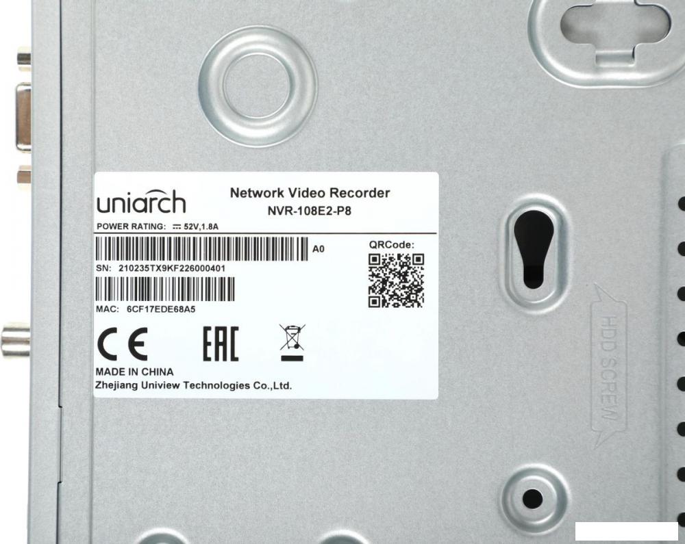 Сетевой видеорегистратор Uniarch NVR-108E2-P8