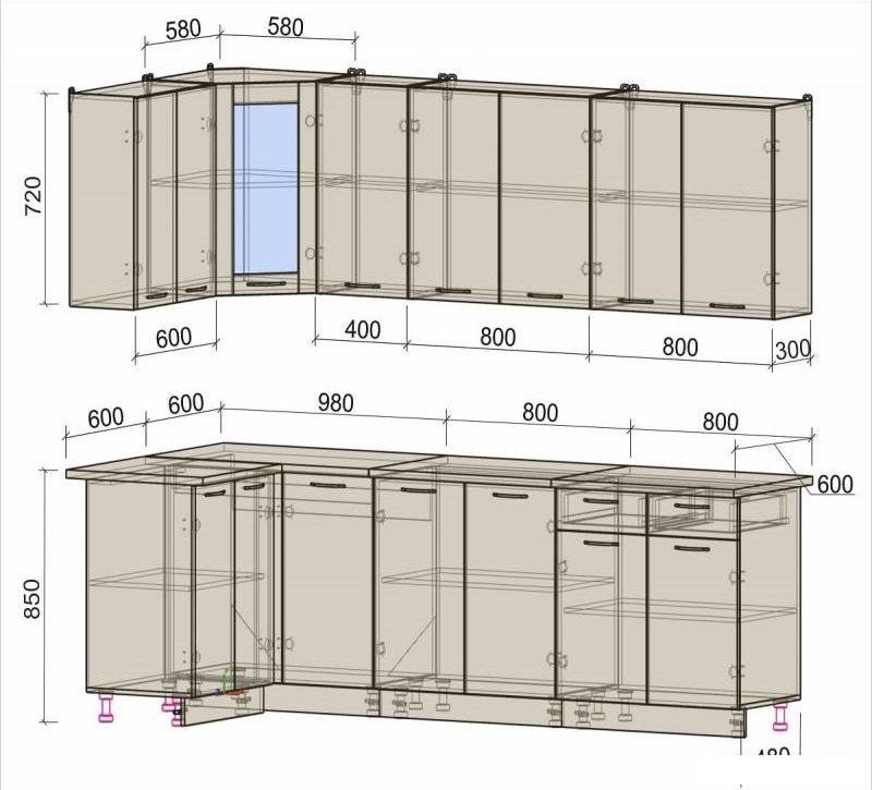 Готовая кухня Интерлиния Мила 12x26 (бетон-антрацит-травертин)