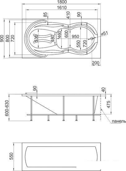 Ванны 1Марка Taormina 180x90 (с каркасом и экраном)
