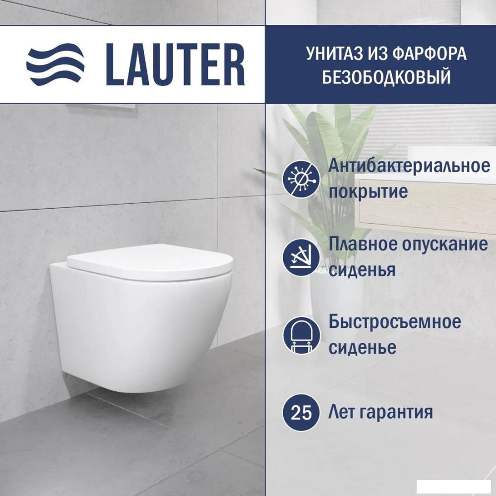 Унитаз подвесной Lauter Vortex 2110830+GROHE Solido 38811KF0+37131000 с кнопкой (прямоугольная, черный)