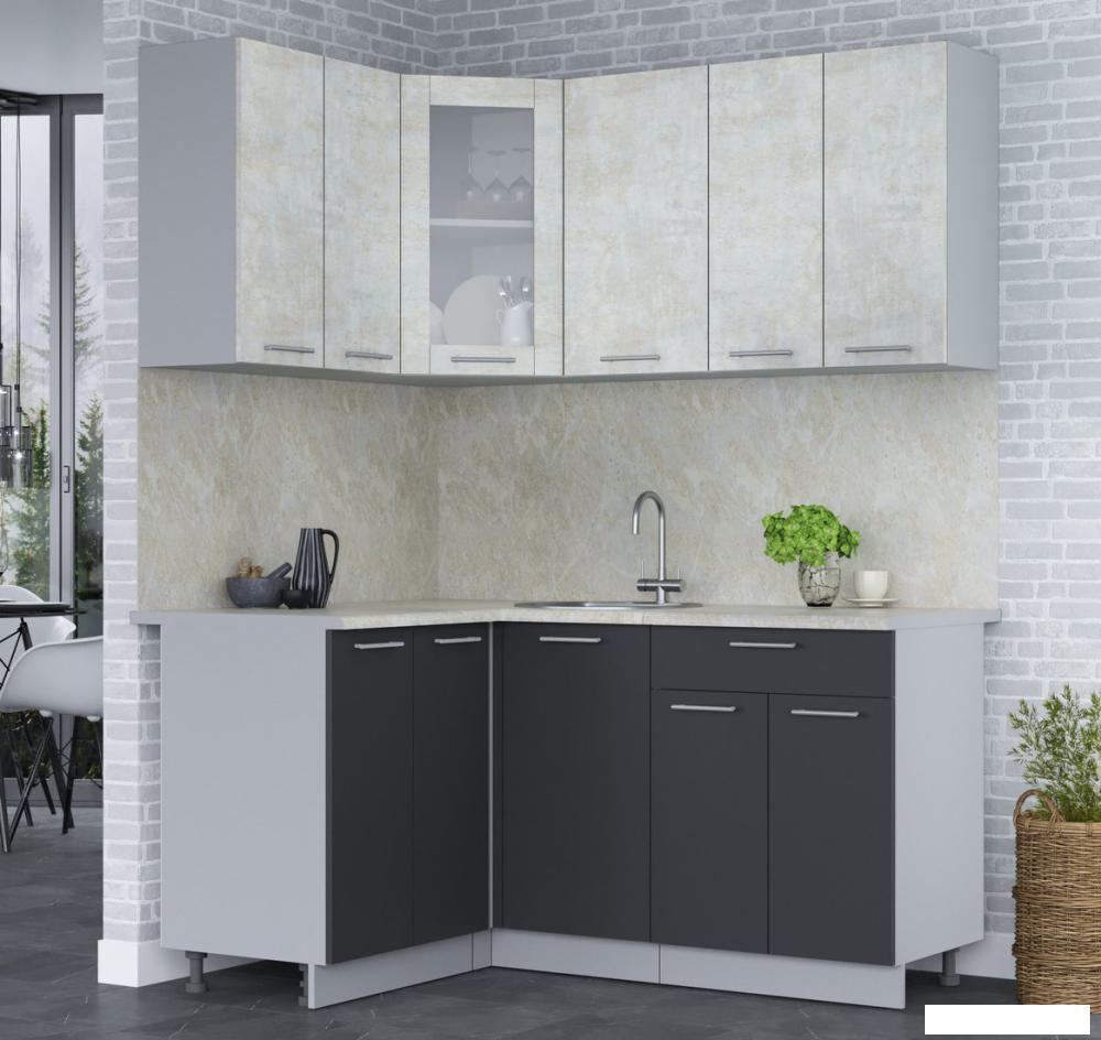 Готовая кухня Интерлиния Мила 12x16 (бетон лайт-антрацит-опал светлый)