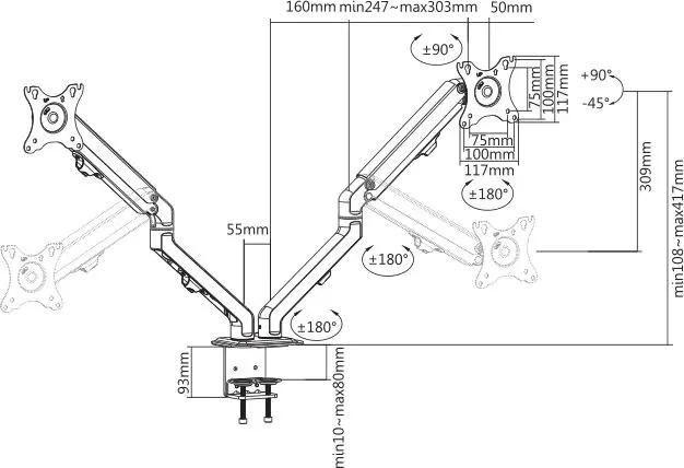 Кронштейн для монитора Ultramounts UM729 (черный)
