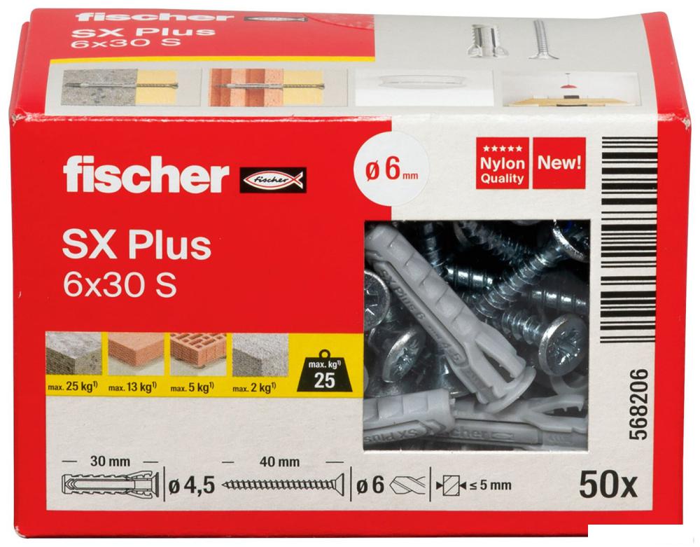 Дюбель универсальный Fischer SX Plus 6X30 S/Screw 568206 (50 шт)