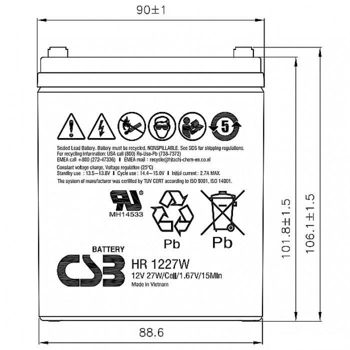 Аккумулятор для ИБП CSB Battery HR1227W F2 (12В/6.5 А·ч)