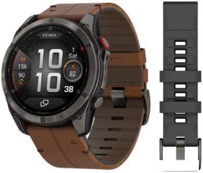 Умные часы Garmin Fenix 8 Pro 51 мм (карбоновый серый, коричневый кожаный ремешок)