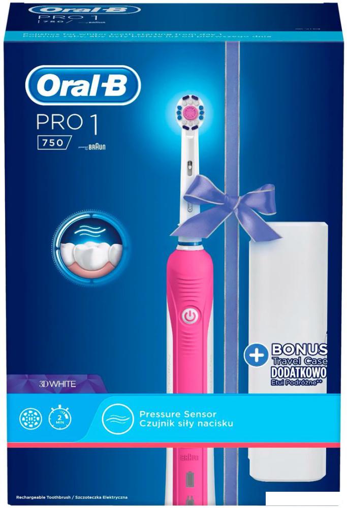 Электрическая зубная щетка Oral-B Pro 1 750 3D White D16.513.1UX (розовый)