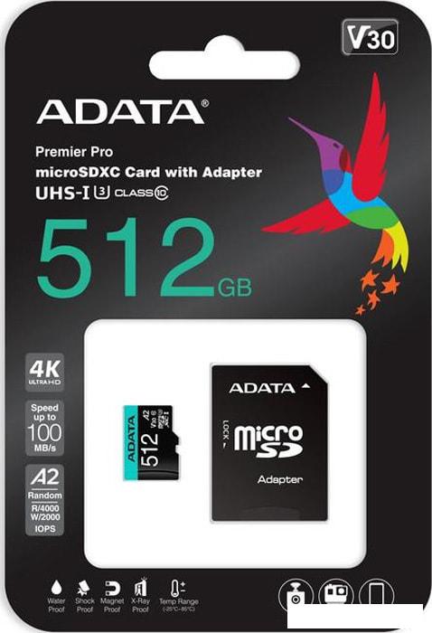 Карта памяти ADATA Premier Pro AUSDX512GUI3V30SA2-RA1 microSDXC 512GB (с адаптером)