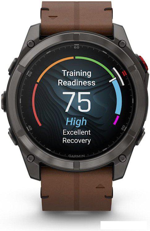 Умные часы Garmin Fenix 8 Pro 51 мм (карбоновый серый, коричневый кожаный ремешок)