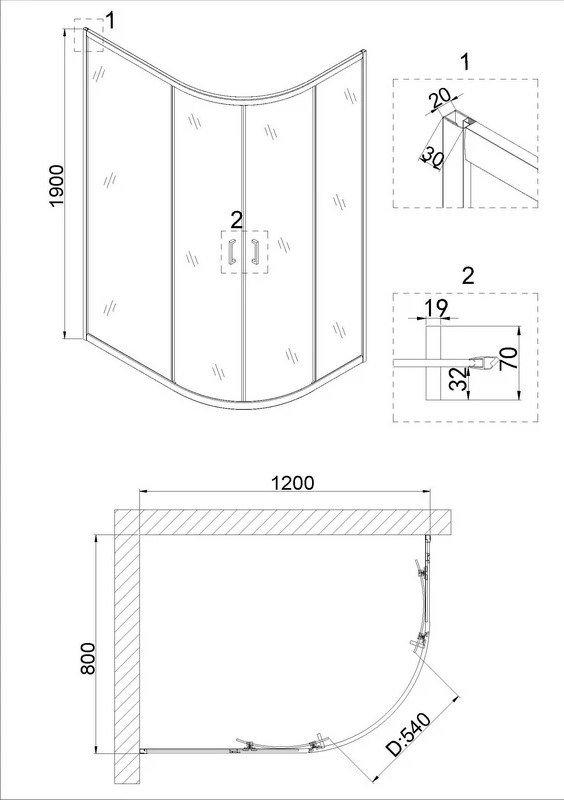 Душевой уголок Niagara NG-6821-08 120x80x195 (черныйпрозрачное стекло)