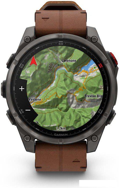Умные часы Garmin Fenix 8 Pro 47 мм (карбоновый серый, коричневый кожаный ремешок)