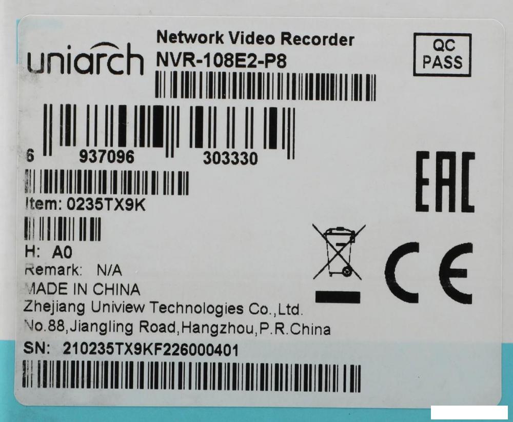 Сетевой видеорегистратор Uniarch NVR-108E2-P8