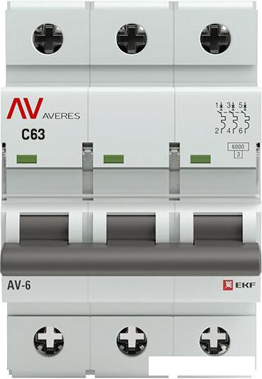 Выключатель автоматический EKF Averes AV-6 3P 63A (C) 6kA mcb6-3-63C-av