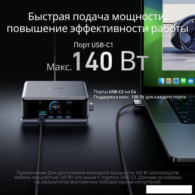 Сетевое зарядное Anker Prime A2345 250W GaN Charging Station (черный)