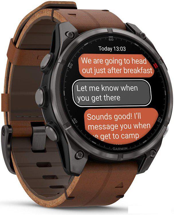Умные часы Garmin Fenix 8 Pro 47 мм (карбоновый серый, коричневый кожаный ремешок)