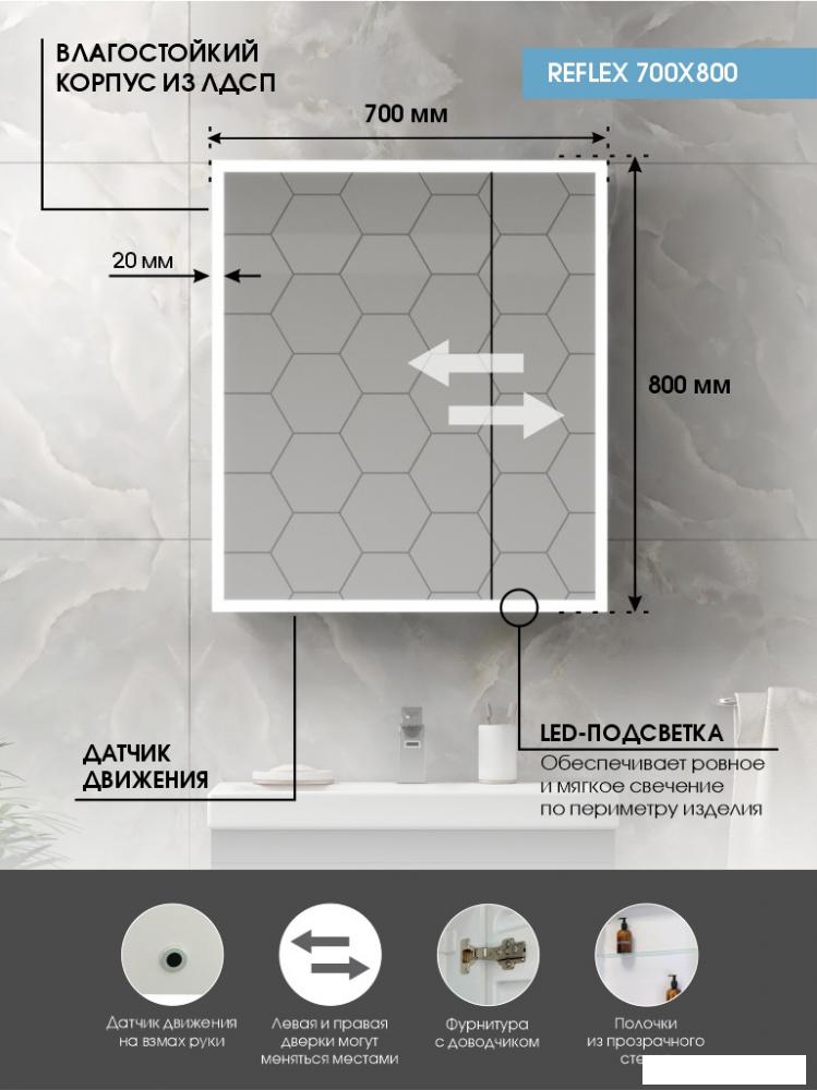 Континент Шкаф с зеркалом Reflex Led 70x80 (с датчиком движения)