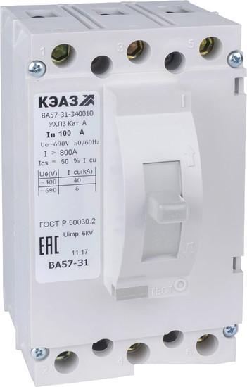 Выключатель автоматический КЭАЗ 100А 1200Im ВА57-31-340010 УХЛ3 690В AC 108427