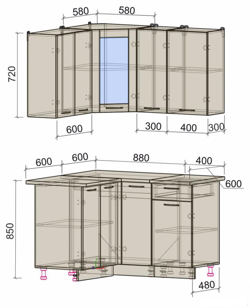 Готовая кухня Интерлиния Мила 12x13 (белый платинум-дуб веллингтон-белый гранит)