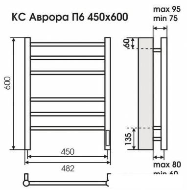 Полотенцесушитель TERMINUS Аврора электро КС П6 с диммером (450x600, белый)