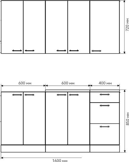 Готовая кухня Агута Альфа 1.6/60 (бензин/холодный серый/кастилло темный)