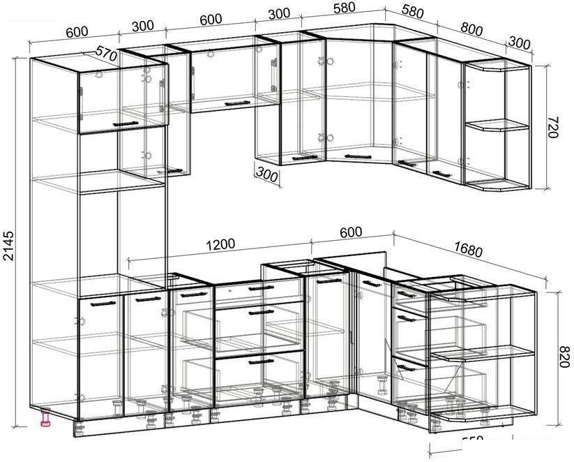 Готовая кухня Интерлиния Мила Лайт 1.68x2.4 правая без столешницы (дуб золотой)