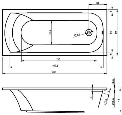 Ванна Ventospa Diona 180x80