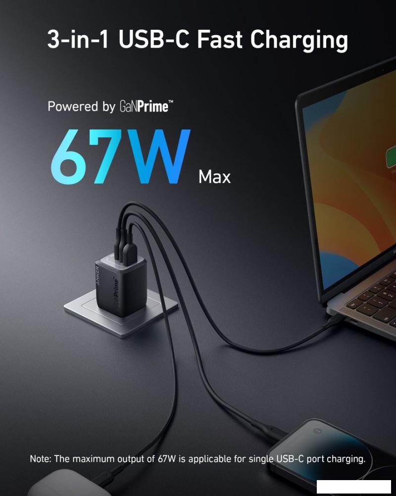 Сетевое зарядное Anker GaNPrime A2669 67W GaN Wall Charger (черный)