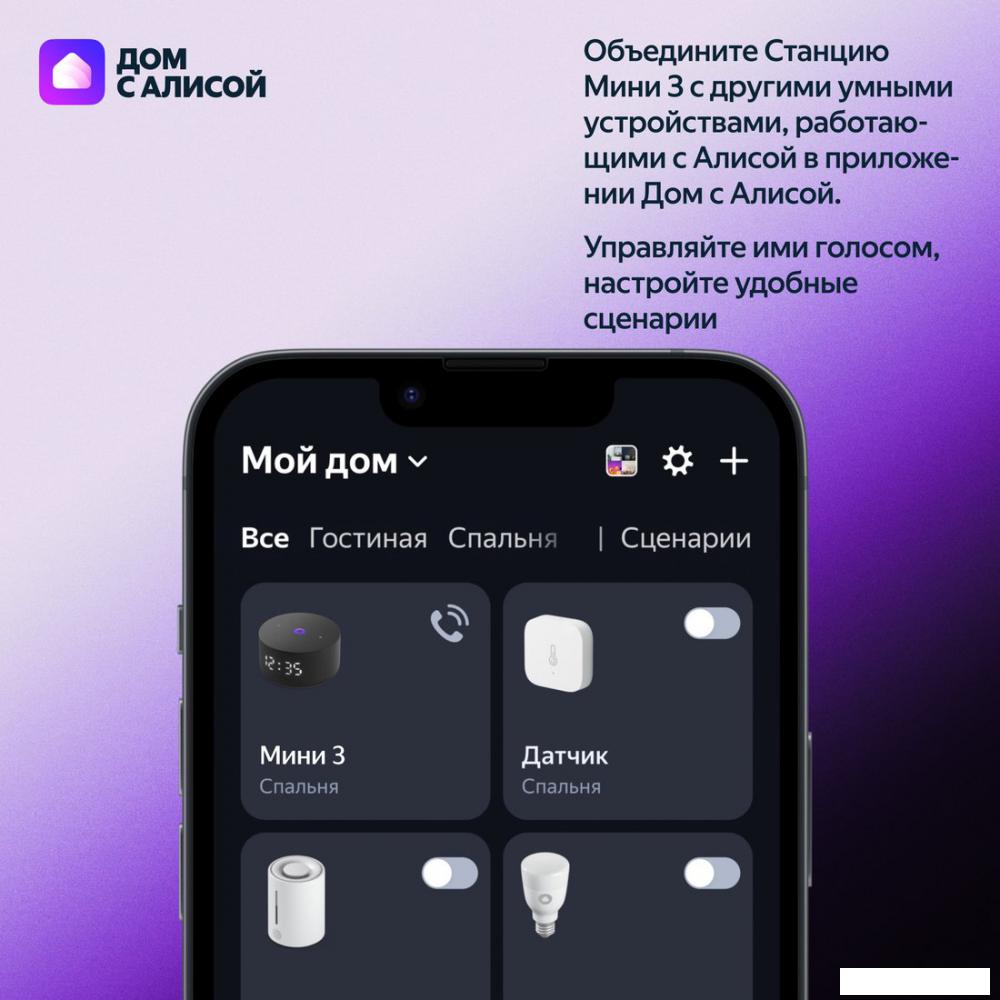 Умная колонка Яндекс Станция Мини 3 с часами (серый)