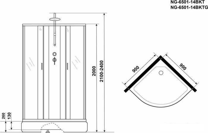 Душевая кабина Niagara NG-6501-14BKT 90x90x215